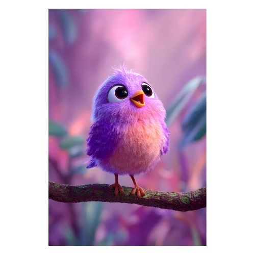 Purple Bird with Orange Chest - Poster 8x12