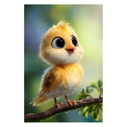 Yellow-White Bird with Big Eyes - Poster 8x12