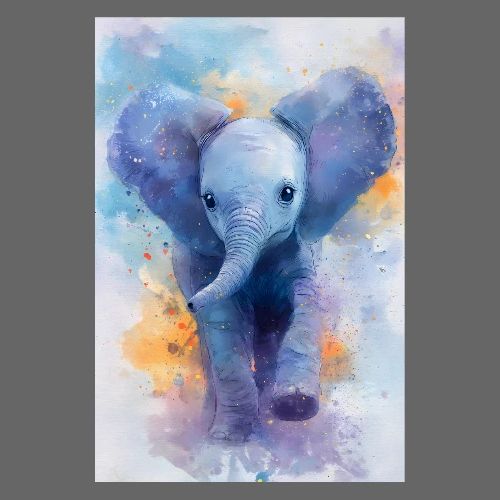 Watercolor Baby Elephant Delight - Poster 8x12