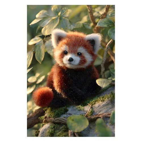 Red Panda in Leaves - Poster 8x12