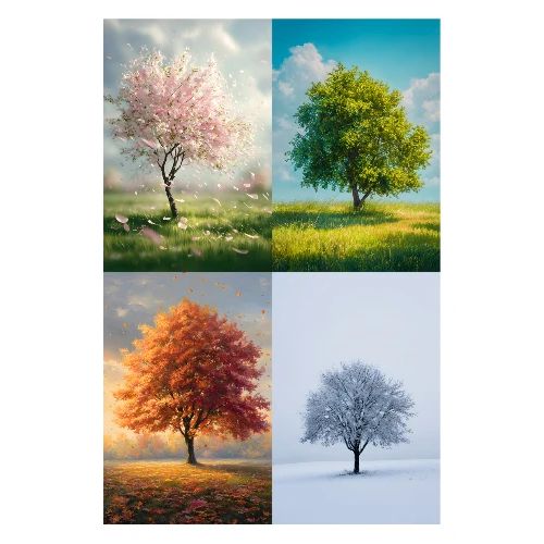 Four Seasons, Four Trees - Poster 8x12
