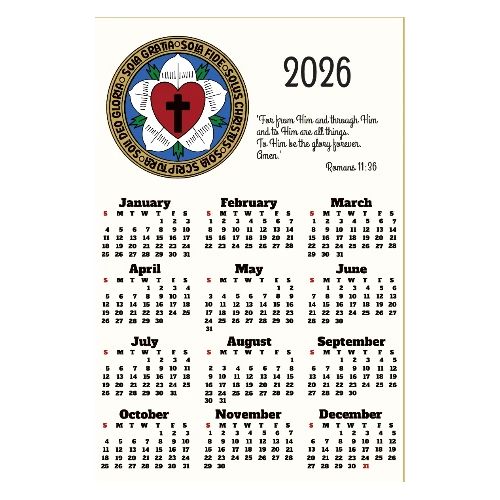 2026 Calendar with Luther’s rose with the 5 solas - Poster 8x12