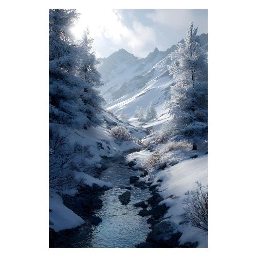 Snowy Mountain Valley - Poster 8x12