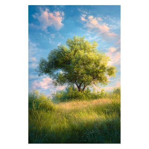 Summer: Golden Light on the Hilltop Tree - Poster 8x12