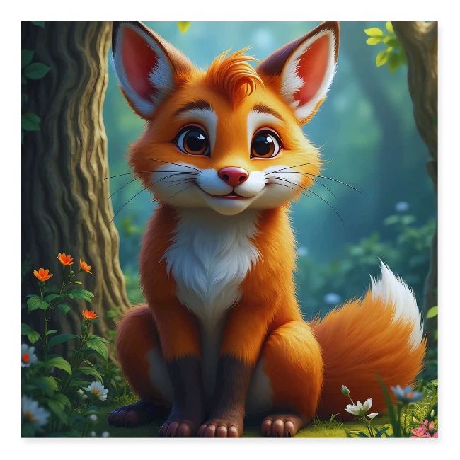 Magical fantasy fox in enchanted forest scene