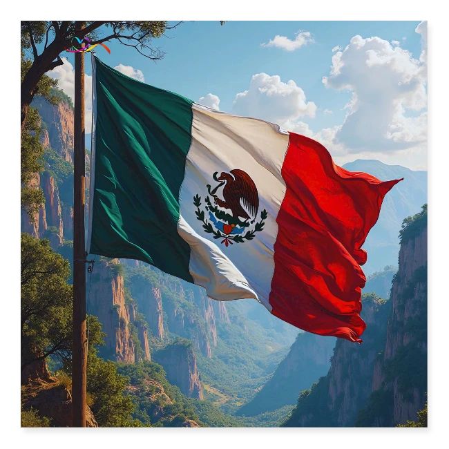 Mexican Flag in Mountain Nature Landscape
