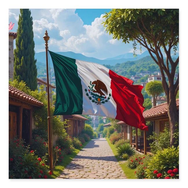 Mexican flag surrounded by nature and magic town