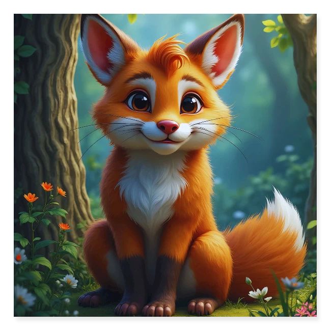 Magical fantasy fox in enchanted forest scene