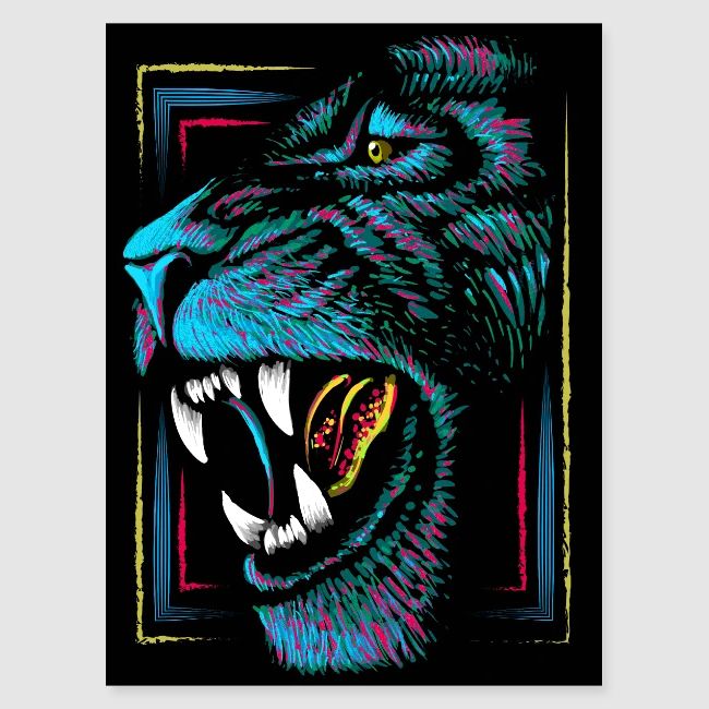 Neon Pink Lion Head Portrait - Roaring Lion