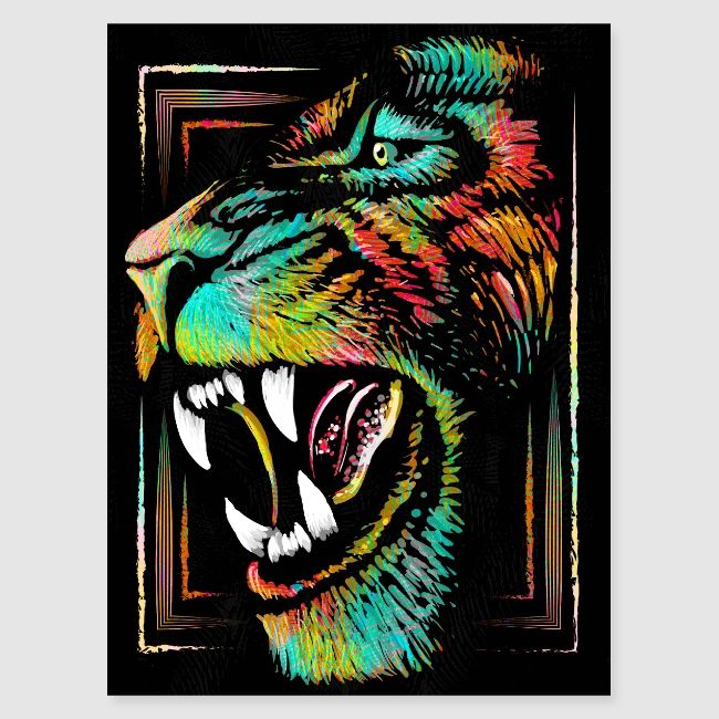 Colourful Roaring Lion Poster - Lion Head Poster