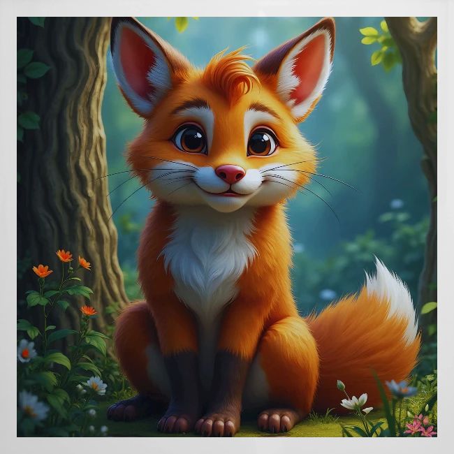 Magical fantasy fox in enchanted forest scene