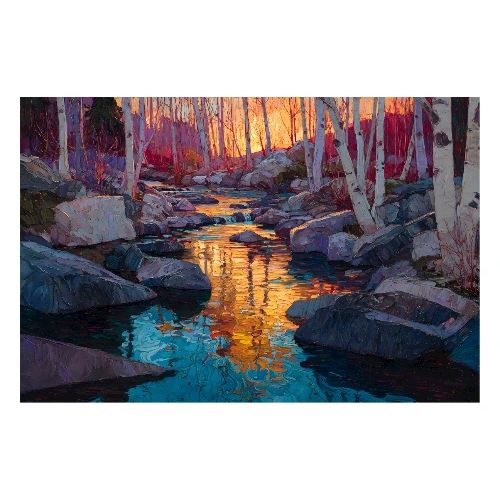 Digital Painting: Twilight Through the Birches - Poster 36x24