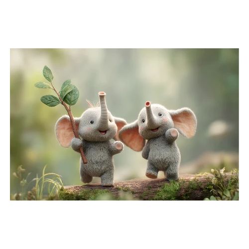 Walking Plush Elephants - Poster 36x24