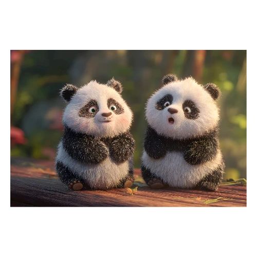 Panda Companions on a Log - Poster 36x24