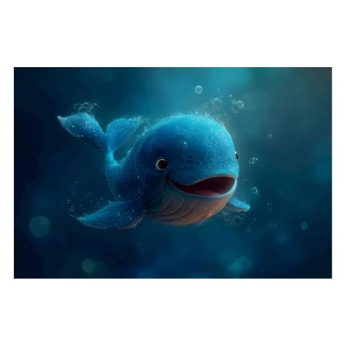 Little Blue Whale Underwater - Poster 36x24