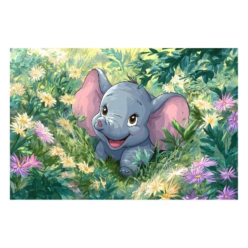 Elephant in a Flower Garden - Poster 36x24