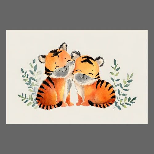 Smiling Tiger Cubs Together - Poster 36x24