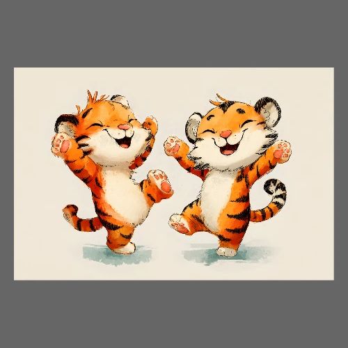 Dancing Tiger Cubs Delight - Poster 36x24