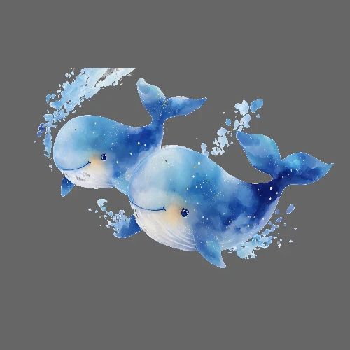 Whale Family in Watercolor - Poster 36x24