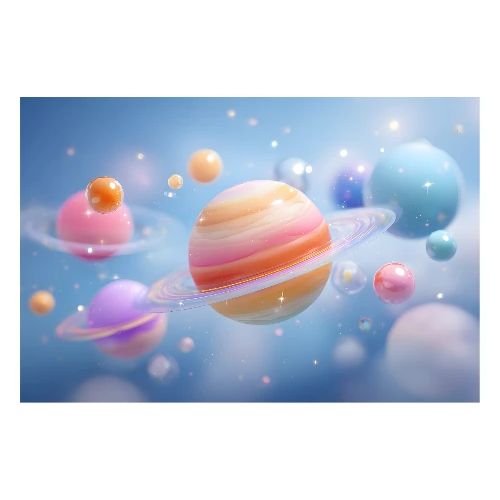 Floating Cartoon Planets - Poster 36x24