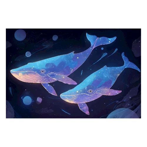 Starry Galaxy Whales - Poster 36x24