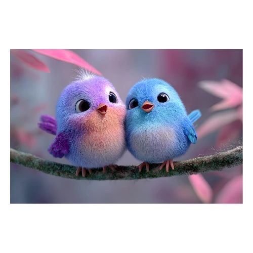 Purple and Blue Bird Friends - Poster 36x24
