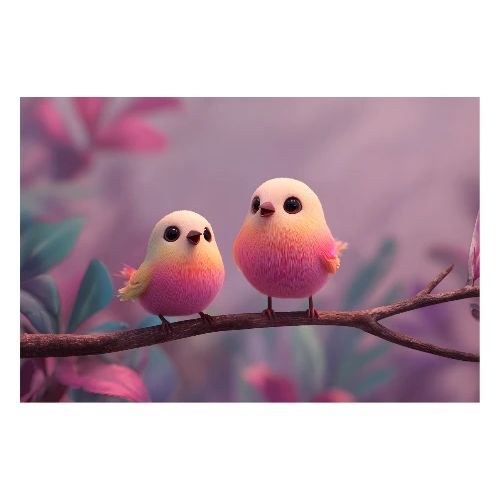Dreamy Pink Birds on a Branch - Poster 36x24
