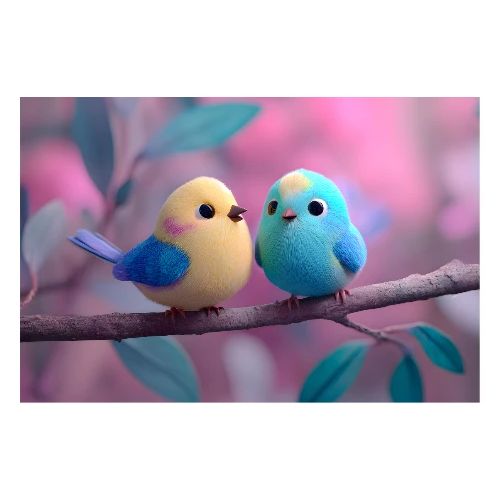 Blue and Yellow Feathered Friends - Poster 36x24