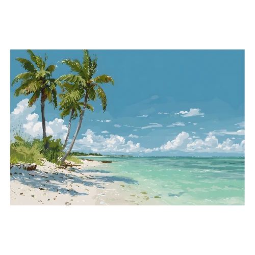 Tranquil Tropic Horizon: Digital Painting - Poster 36x24