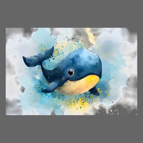 Baby Whale: Blue and Yellow Sea Friend - Poster 36x24
