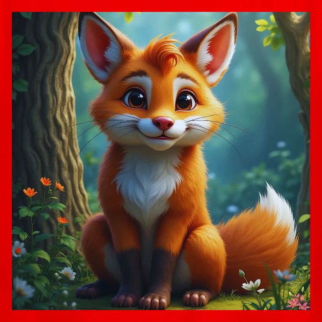 Magical fantasy fox in enchanted forest scene