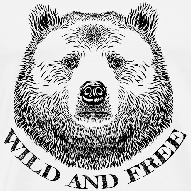 Bear Head, Wild And Free, Hand Drawn Illustration