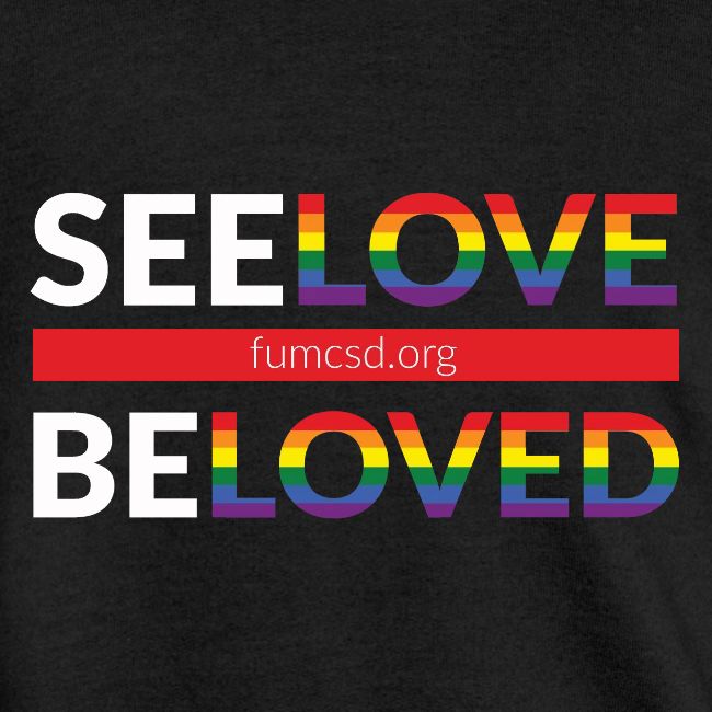 See Love, Be Loved at FUMCSD (white letters)