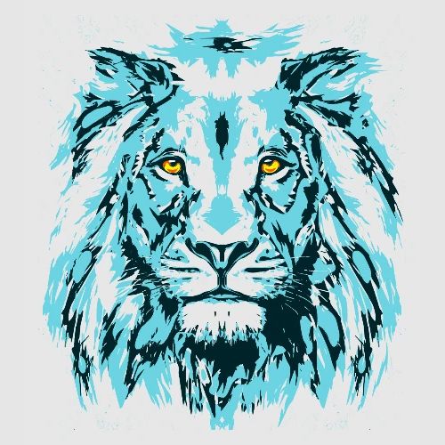 Blue Lion Head Portrait Drawing - Turquoise Lion - Heavyweight Kid's T-Shirt