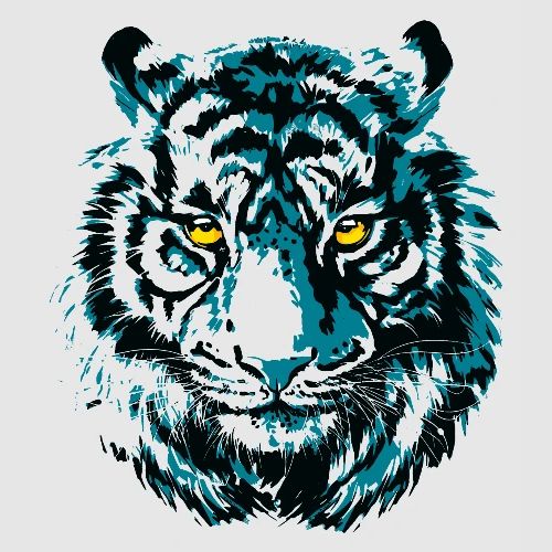 Colorful Turquoise Tiger Head Portrait Drawing - Heavyweight Kid's T-Shirt