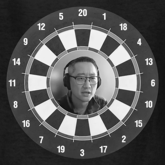 Producer Jay on Dartboard with Fusco Show back