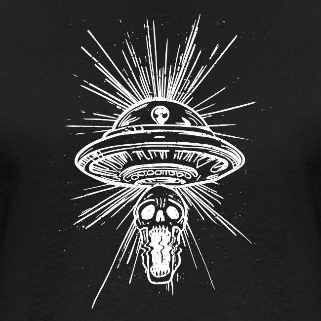 Warped Skull UFO Abduction - White Ink