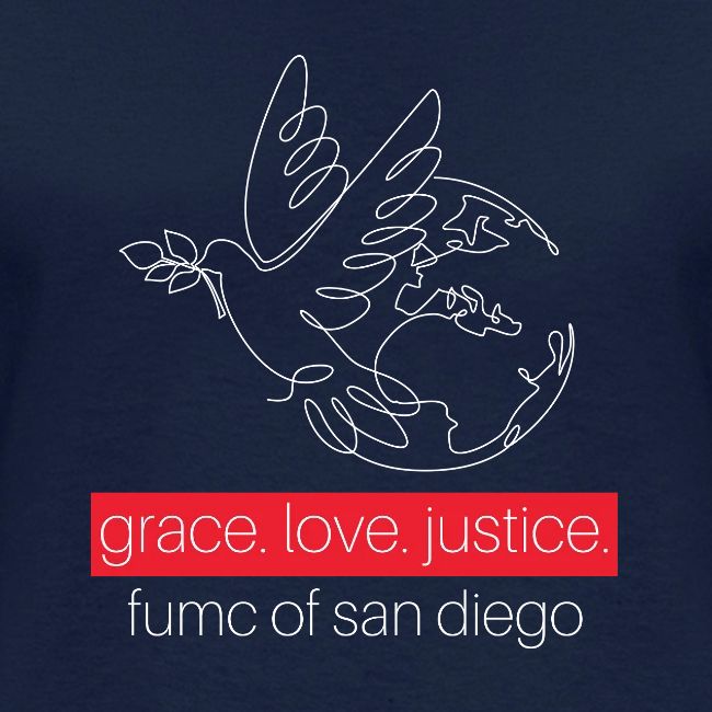 Grace. Love. Justice.- dove and earth graphic
