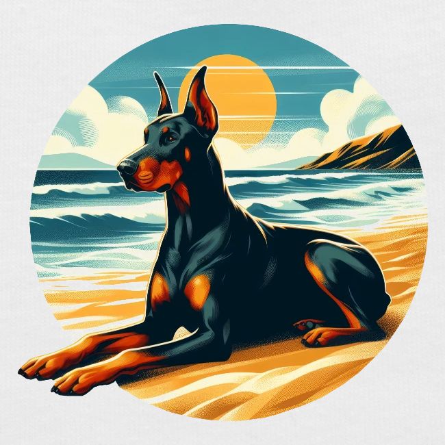 Doberman On The Beach