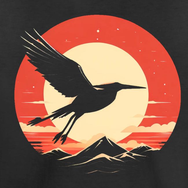 Majestic Crane Soaring Against Rising Sun