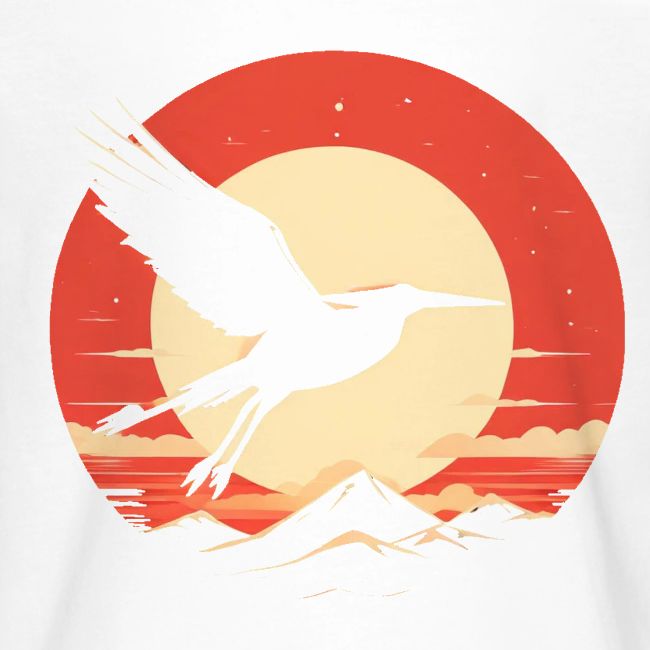 Majestic Crane Soaring Against Rising Sun