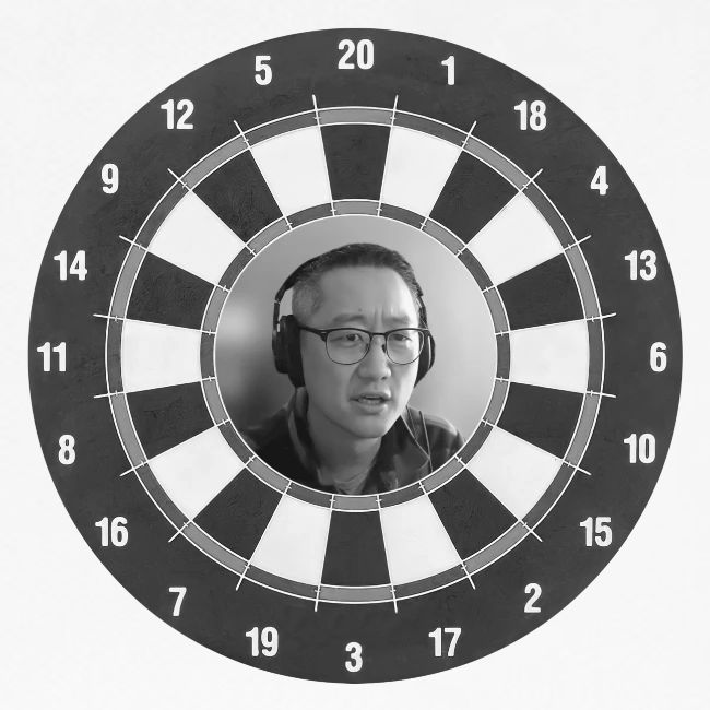 Producer Jay on Dartboard with Fusco Show back