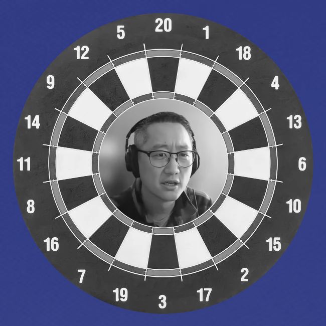 Producer Jay on Dartboard with Fusco Show back