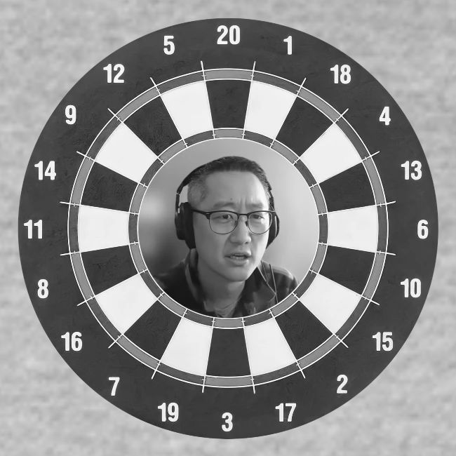 Producer Jay on Dartboard with Fusco Show back