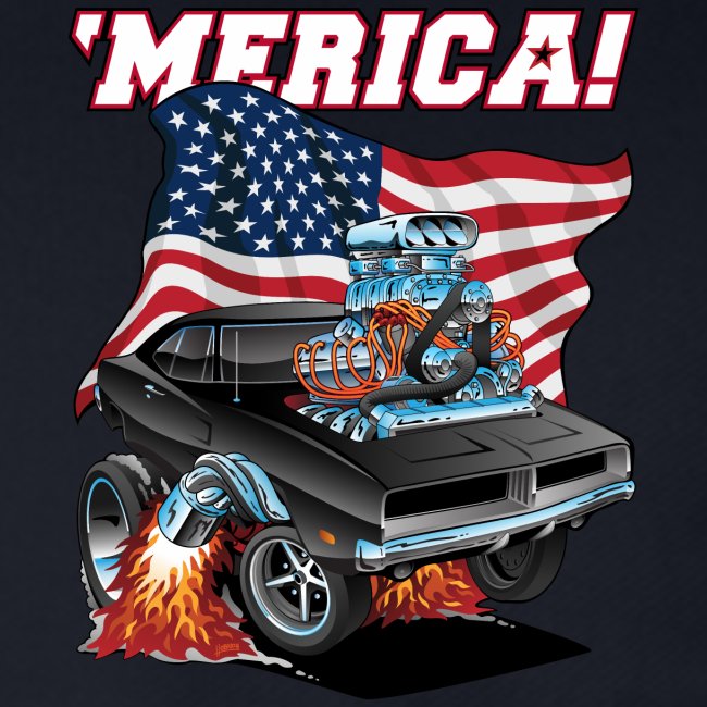 Merica Patriotic Classic Muscle Car with USA Flag