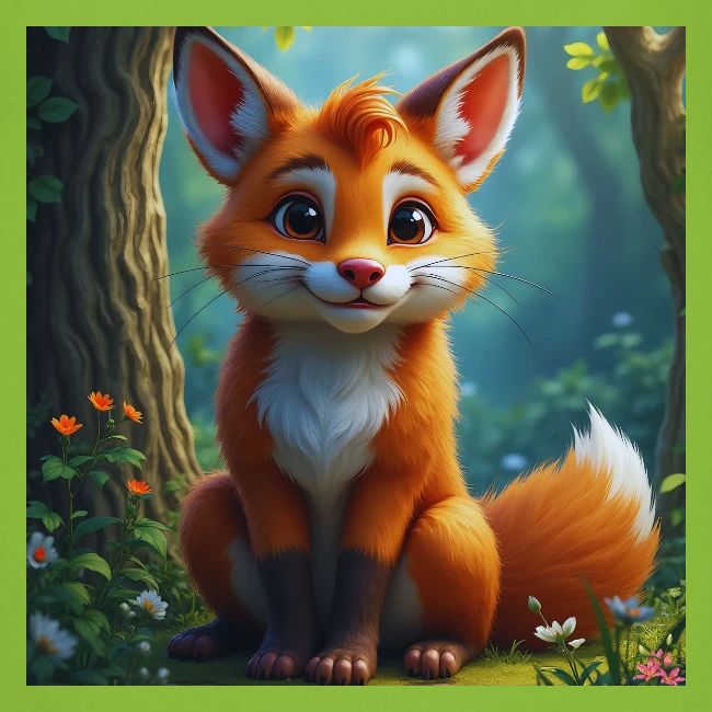 Magical fantasy fox in enchanted forest scene