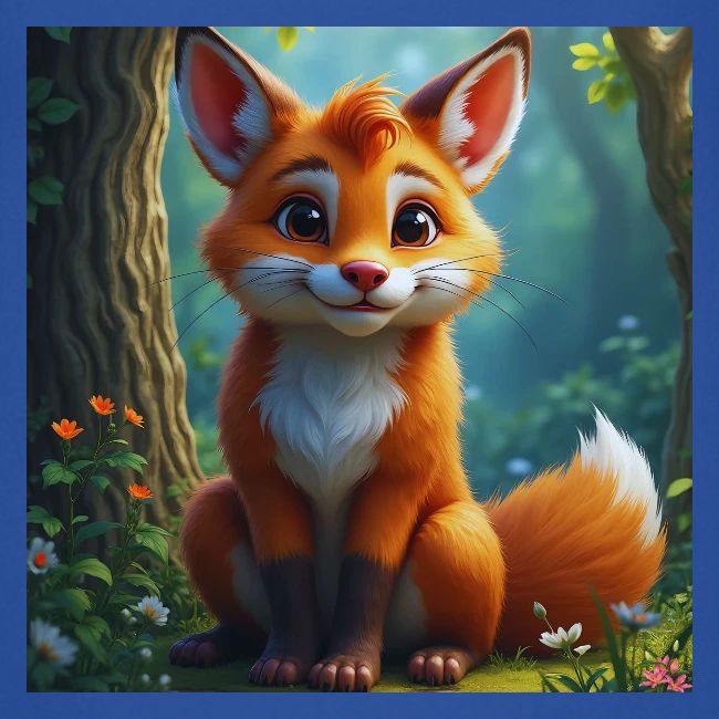 Magical fantasy fox in enchanted forest scene