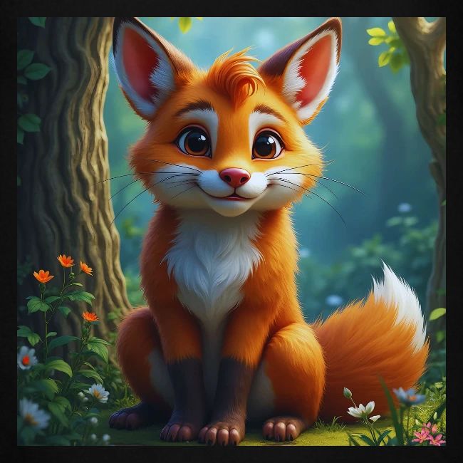 Magical fantasy fox in enchanted forest scene