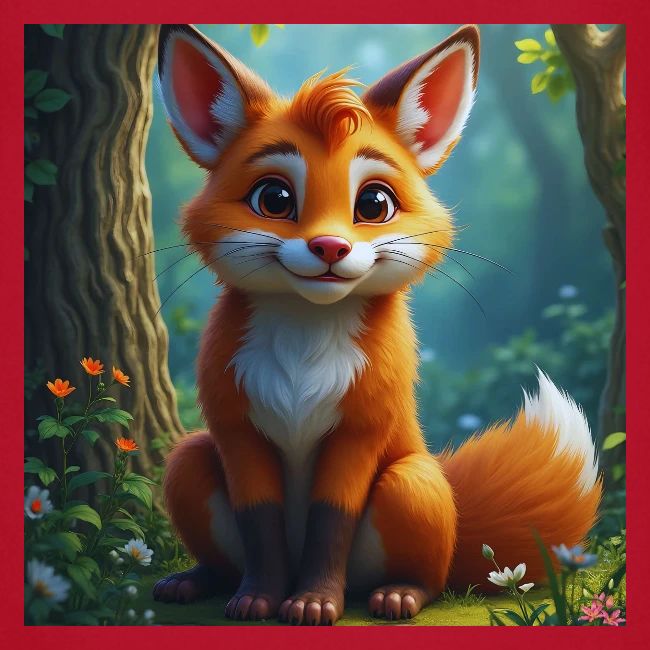 Magical fantasy fox in enchanted forest scene