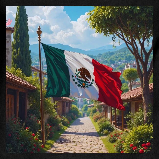 Mexican flag surrounded by nature and magic town